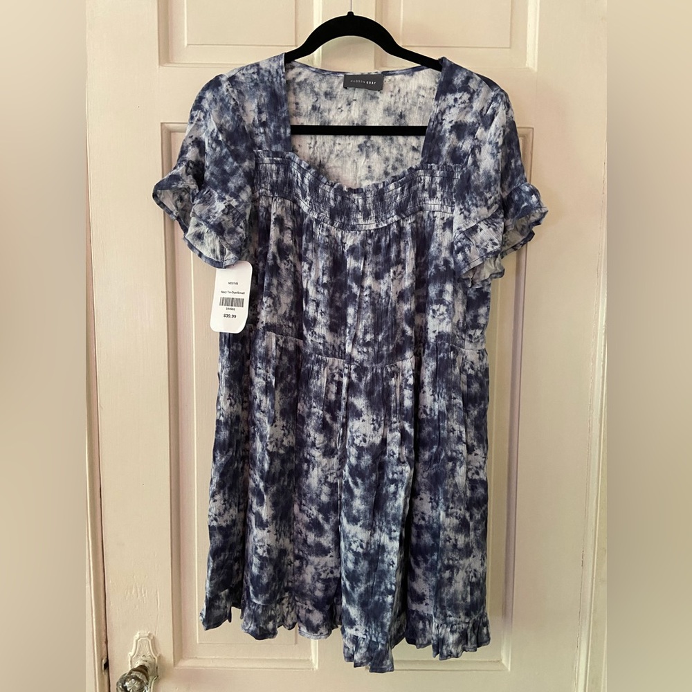 Tie dye navy and white cotton dress - short
